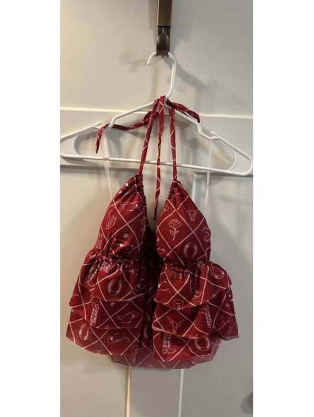 Wild Fable burgundy western-print ruffle halter top women’s size small